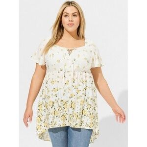 Torrid Babydoll Challis‎ Lace Up Hi Low Top 2X